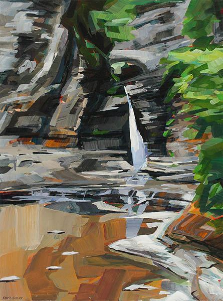 An acrylic painting of a waterfall at Watkins Glen