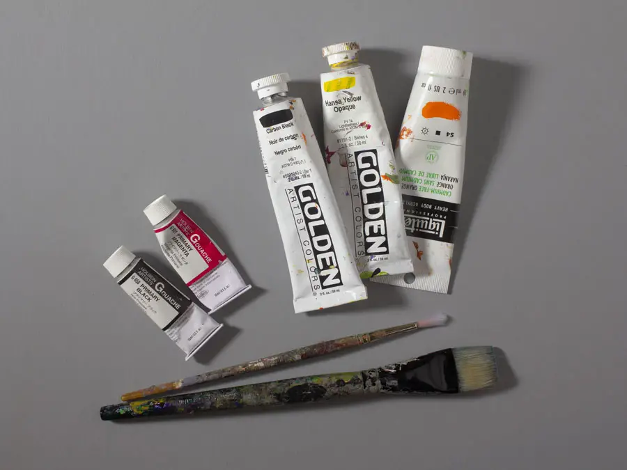 Tubes of acrylic and gouache paint