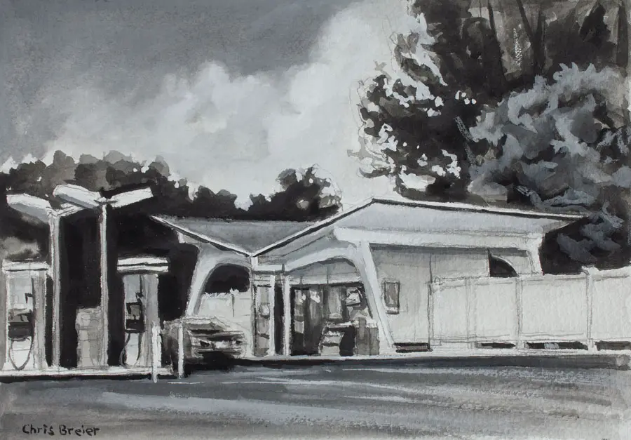 An example of a black and white gouache painting.
